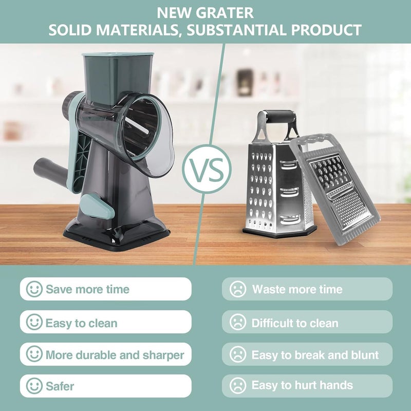 TiwisiTe Rotary Cheese Grater Multi-Purpose Stainless Steel Shredder- Cheese Grater With handle Effortless Grating of Vegetables, Nuts and Fruits,with Suction Base and Cleaning Brush (blue) - Image 4